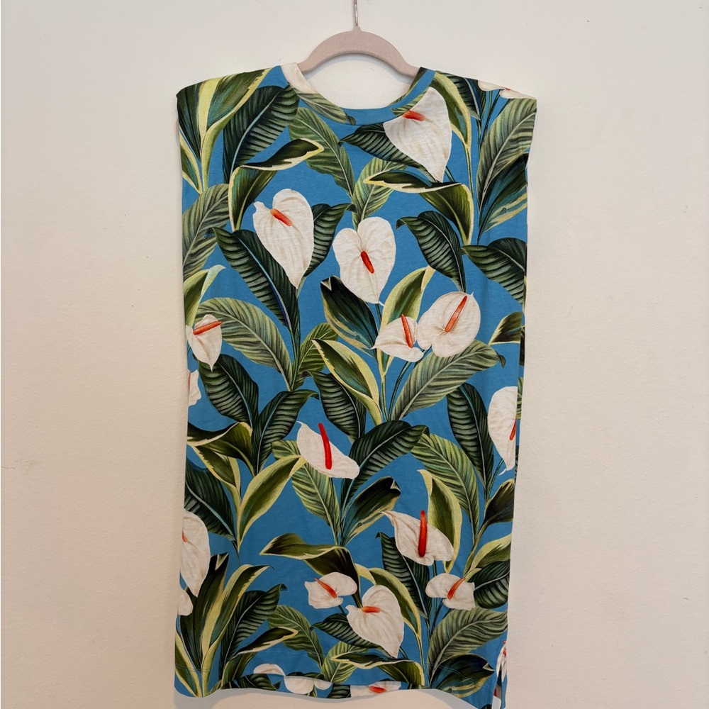 FARM Rio Blue Tropical Print Midi Dress